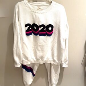 Lou & Grey White 2020 Graphic Sweatshirt Jogger Set Women's XL